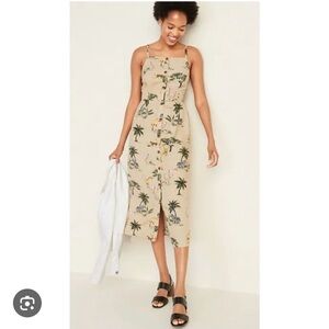 Old Navy linen / rayon midi button down Safari print dress. Size M